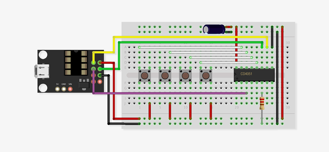 hotkey keyboard with cd4051 breadboard