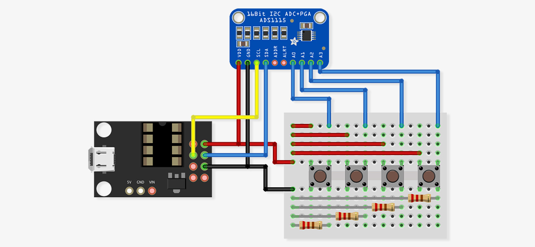 hotkey keyboard with ADS1115 breadboard